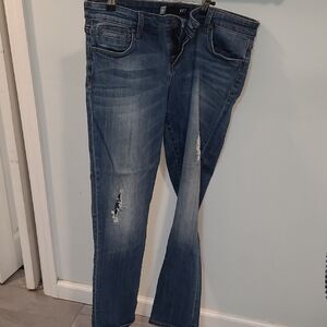 Kut from the Kloth Women's Medium Blue Straight Leg Jeans with Distressing